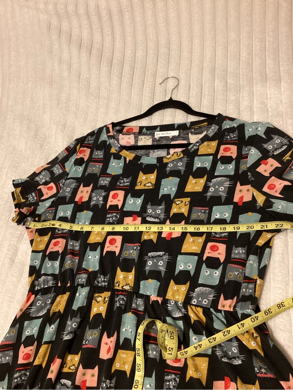 Women’s Black Midi Dress with Multicolor Cat Print, size 16 - Picture 6 of 7